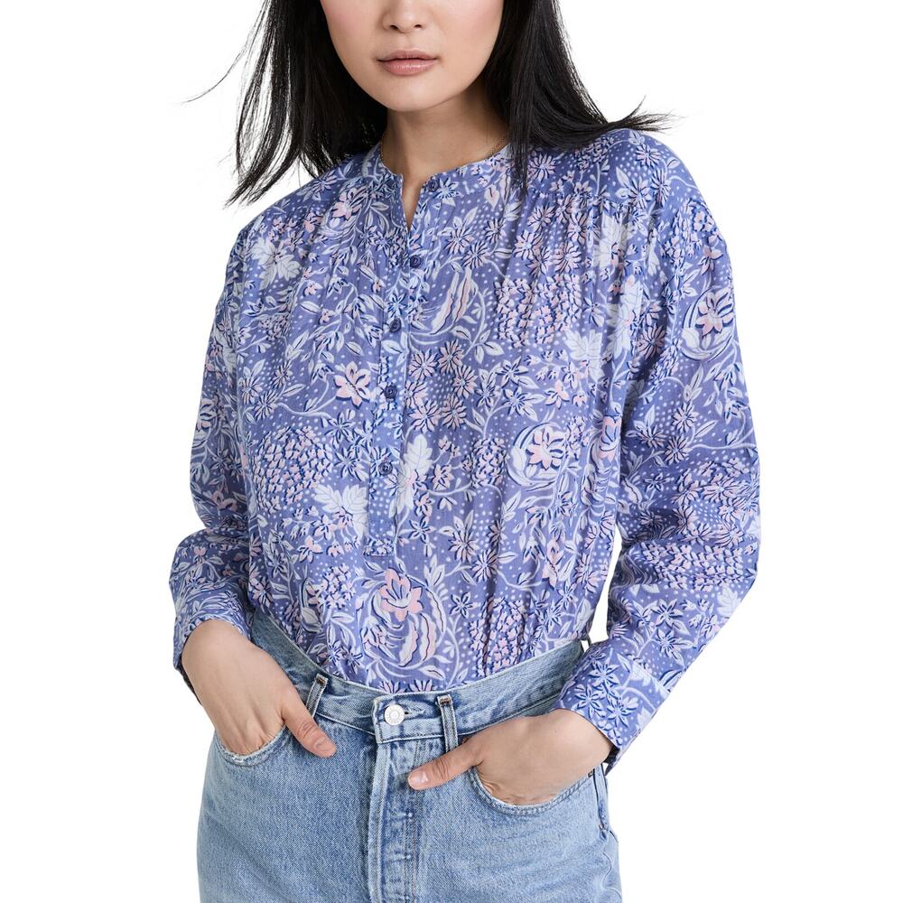 Sundry Floral Chambray Henley Top Size 1